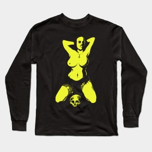 Sexy lady and skull (yellow version) Long Sleeve T-Shirt